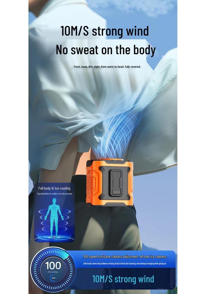 Portable Hanging Neck Waist Fan for Camping and Construction, Long Battery Life, Summer Cooling