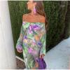 Fashion Elegant Print Dress Women Sexy Off Shoulder Backless Tie-dye Suspender Female Dresses 2 Piece Slash Neck Vacation Lady Robes