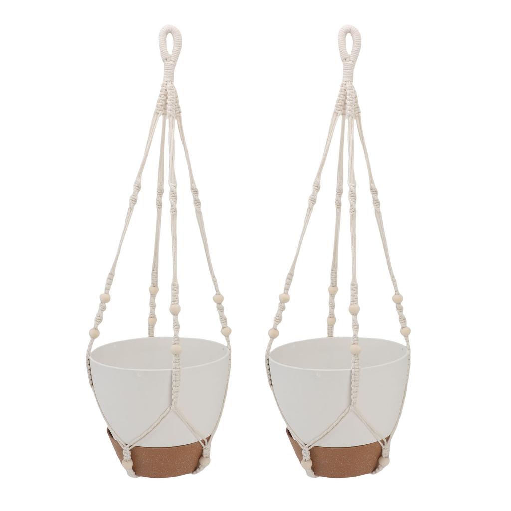 2 Pack 10 Inch Self Watering Hanging Planter Plastic Wood Hanging Flower Pot Basket with Drainage