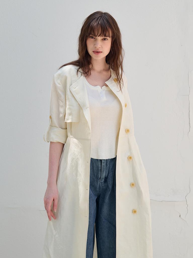 Frix By Kim Tae Hoon Hot Summer Linen Blending High-Waisted Trench Dress_Whisper-White [Ivory]