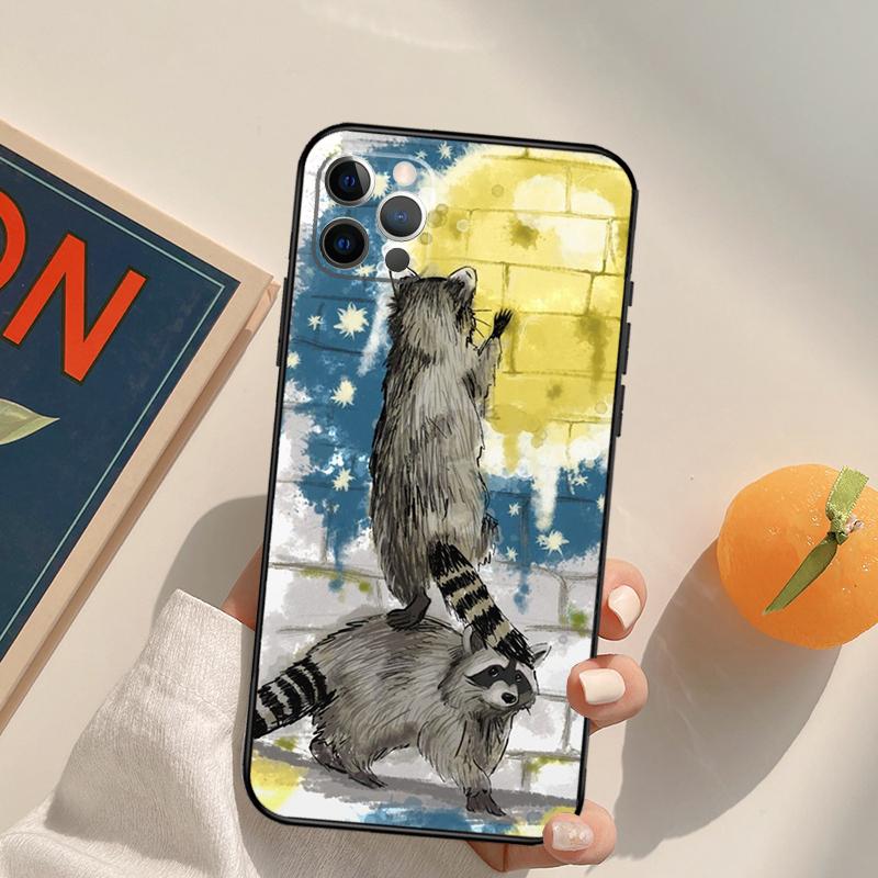 

Cartoon Raccoon Kawaii Cover Case For iPhone 16 15 14 13 12 11 Pro Max XS XR X 12 13 Mini 16 15 Plus Fundas iPhone 14 Pro