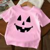 Kids Crewneck Short Sleeve Tee, Smiley Pumpkin Print Summer Casual Top