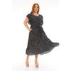 Flounce Sleeves Crew Neck Belted Floral Patterned Long Viscose Dress