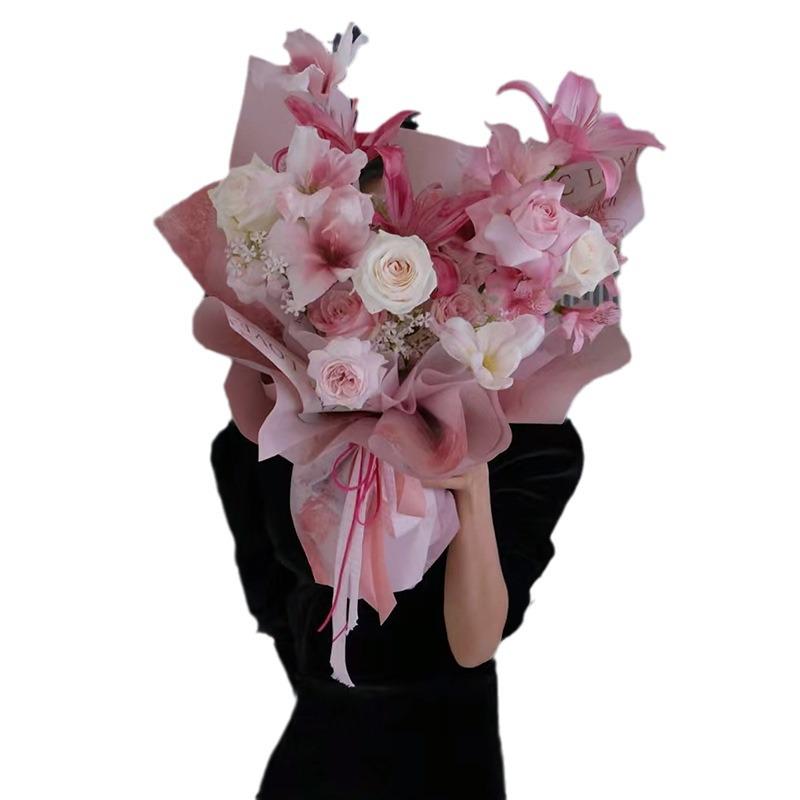 Pansy Soft Pink Series Bouquet: Handmade Flower Gift with Pink Wrapping Paper