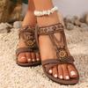 Fashion Vintage Ethnic Wind Soft Sole Sandals Women Boho Beaded Non-Slip Vacation Seaside Flat Beach Shoes Plus Size