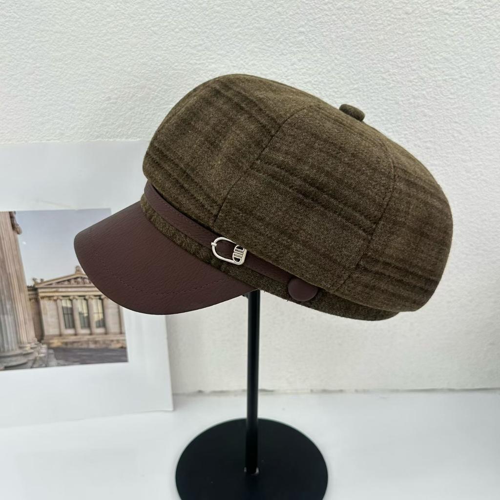 Big head circumference beret women's new spring and autumn octagonal cloud hat showing face little British temperament newsboy hat