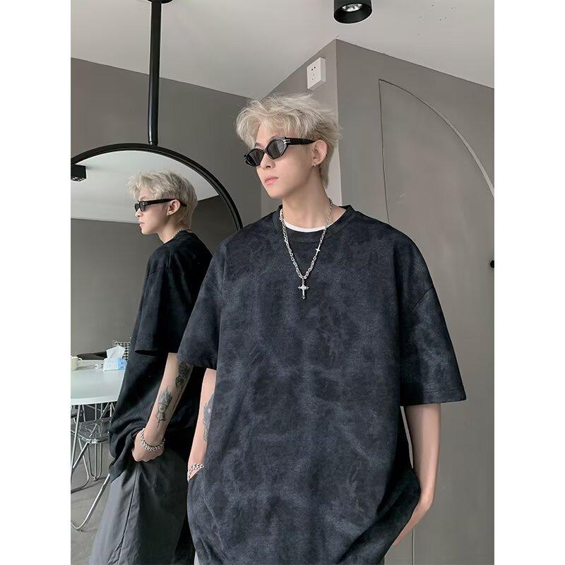 Short Sleeve T Men's Trendy Loose Fit Summer Five-Quarter Sleeve Shirt ins Simple Printed Top