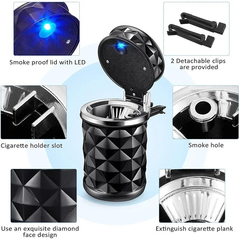 Car Cigarette Ashtray Cup With Lid With LED Light Portable Detachable Vehicle Ashtray Holder Cigarette Ashtray Auto Accessories