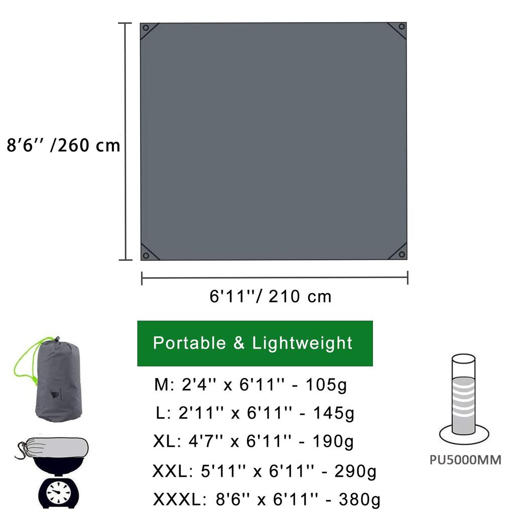 Person Silicone Camping Camping Floor Picnic Waterproof Tent Sheet GEERTOP® 1-4 Mat, Mat, Pad, (70/90/140/180/260 cm)
