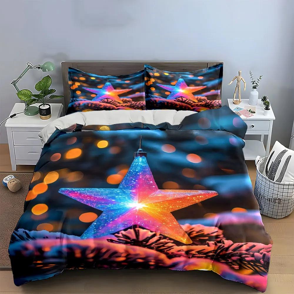 Colorful Star Ornament Set Decors Soft Comfortable Duvet Cover Bedding Set Included 1*Duvet Cover & 2*Pillowcases Gift