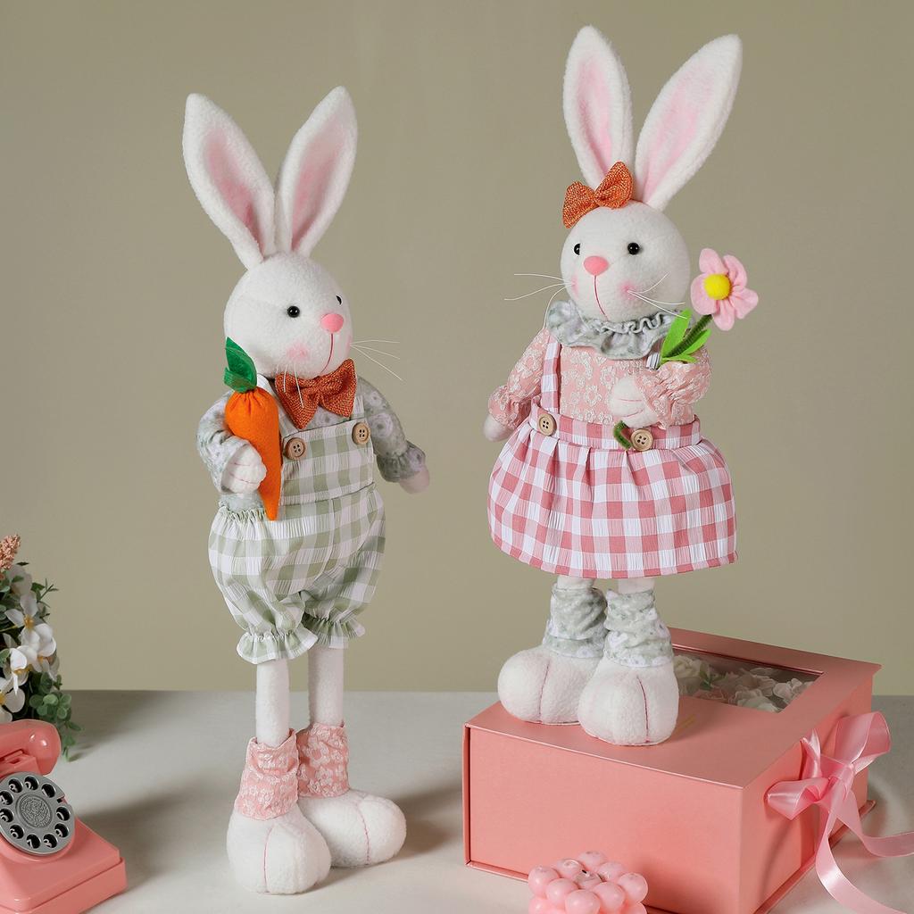 Easter Standing Plush Bunny Lifelike Adorned Easter Standing Bunny with Stretchable Legs for Home Decoration Pink