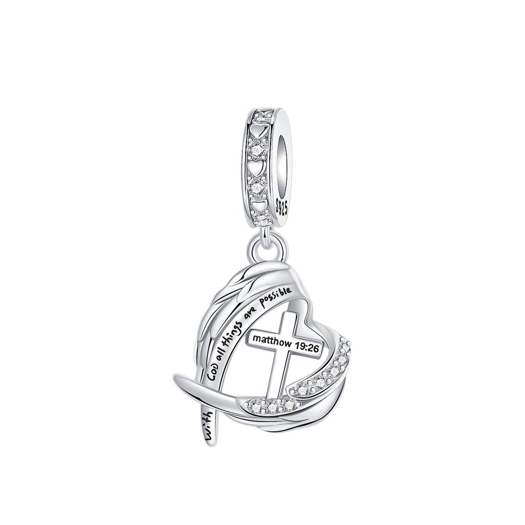 Original Charms Bead Copper Inlaid Zirconium Nun Cross Angel Wing Pendants Fit Bracelet Jewelry Gift Marking