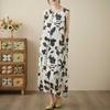 Summer New Original Women's Clothing Seaside Vacation Cotton and Linen Printing Long Dress Sleeveless Dress Long Vest Skirt Long Dress