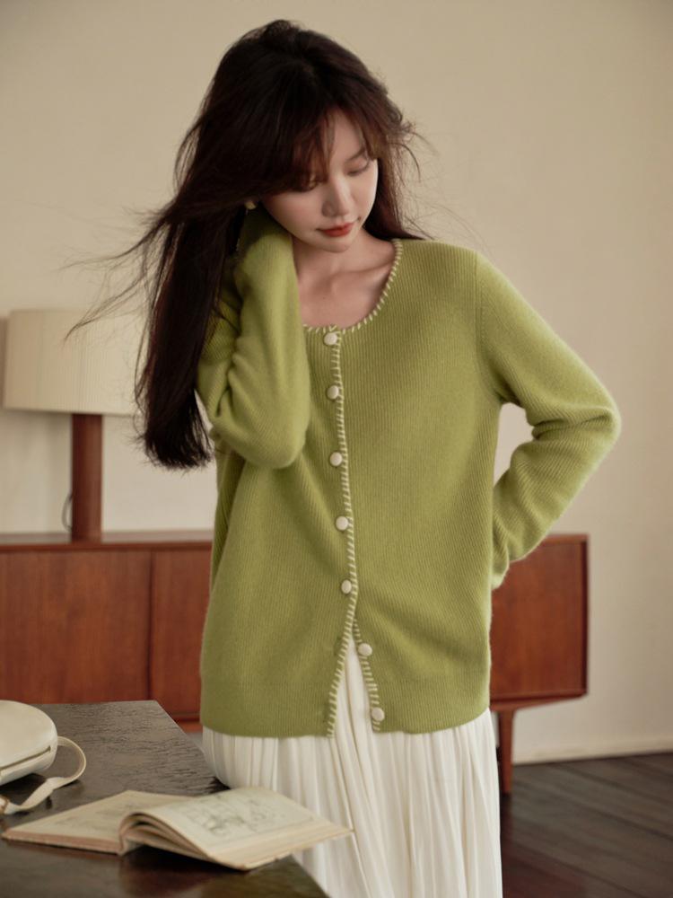 2024 Ejia Style Women's 100% Pure Cashmere Cardigan - Autumn/Winter Loose Knit Handmade Sweater Coat
