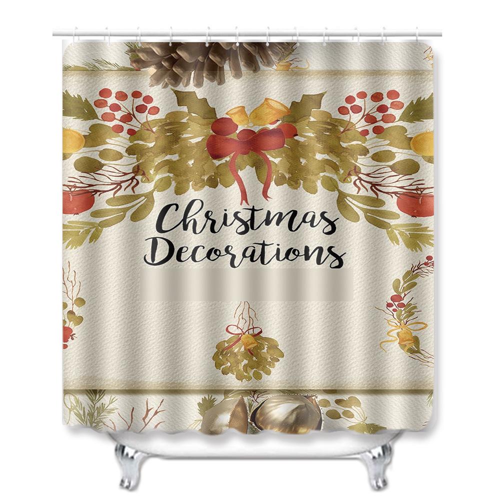 Christmas Shower Curtain Floor Mat Combination Four-Piece Set Bathroom Toilet Carpet Shower Room Mat Foot Mat