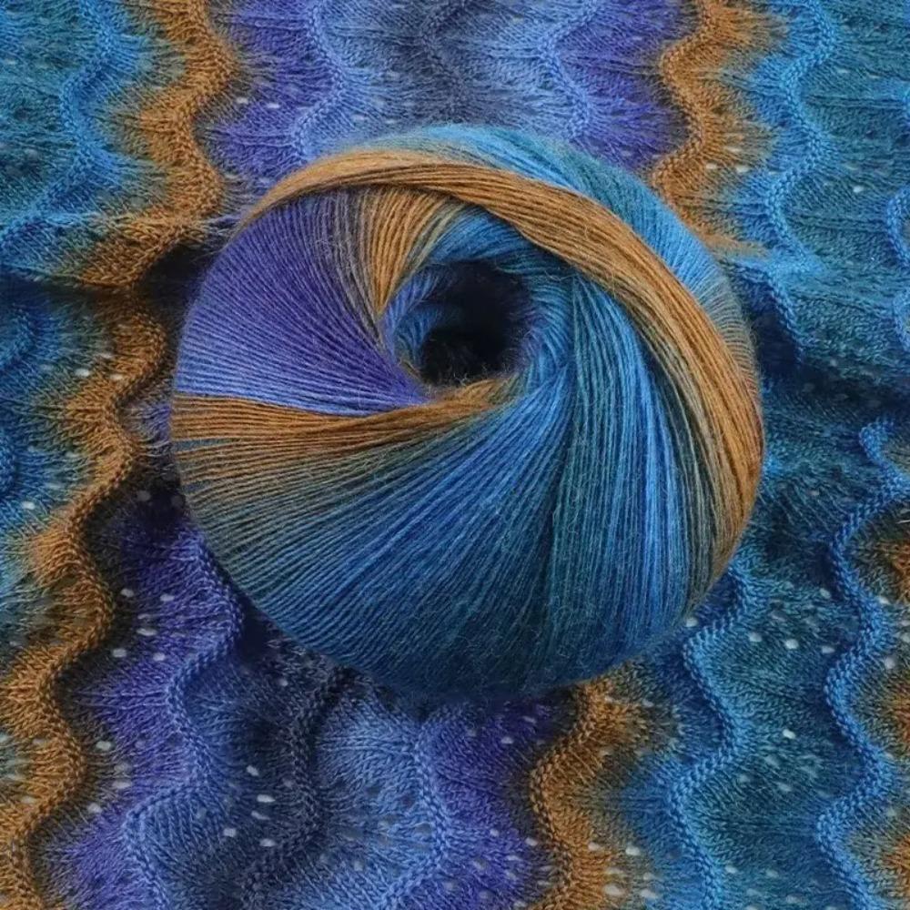 400 Grams of Colorful Gradient Rainbow Long-dyed Pure Wool Yarn Skeins, 2 Large Skeins, Hand-woven Crochet Yarn, 2Skeins/pack