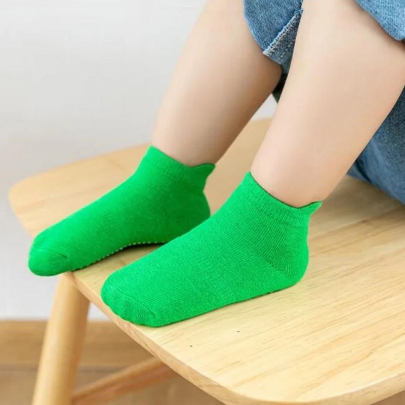 6Pairs/Lot Kids Girls Boys Floor Socks Pure Colour Sport Cotton Children's Anti-slip Casual Boat Socks For Boys 0-7Years Summer