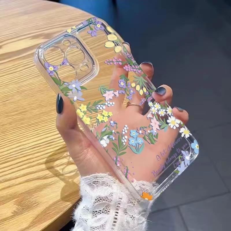 Coque de téléphone avec impression de fleurs pastel cristallines pour iPhone 17 17E 16 Pro Max 15 14 13 12 11 17 Air 16E Plus Housse légère et fine