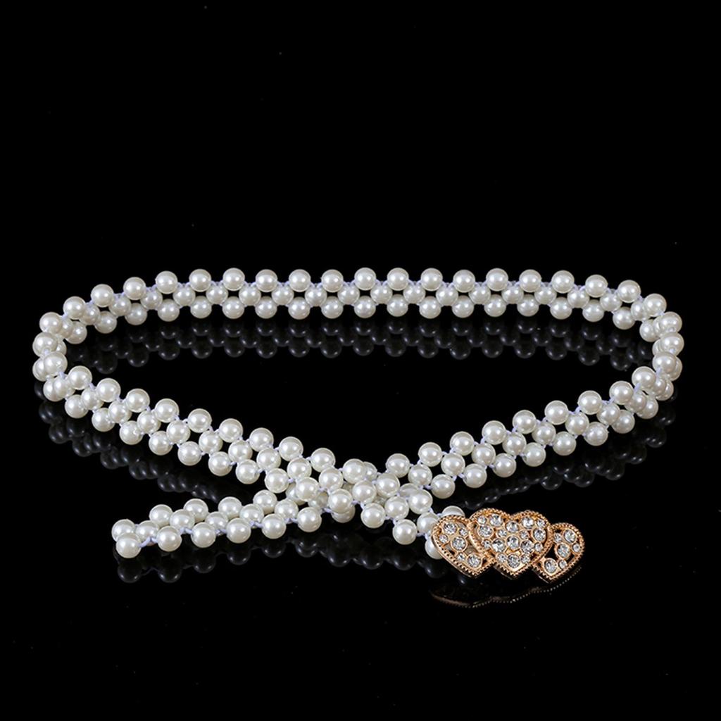 "Korean Style Rhinestone Pearl Waist Chain for Women – Fashionable, Sweet, Elastic Belt"