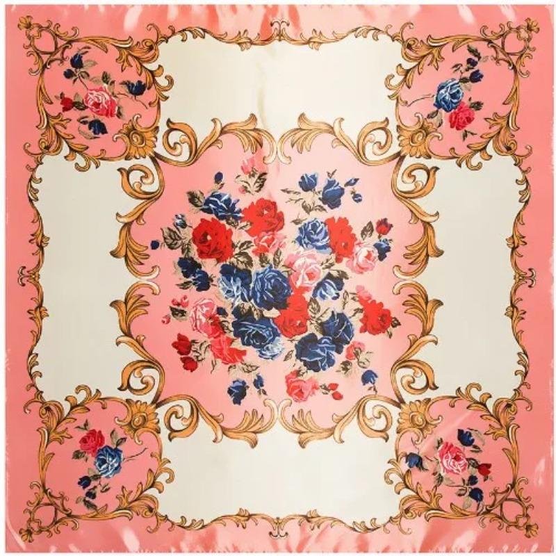 

Square Hijab Scarf Women Fashion Floral Print Soft Satin Silk Scarves Head Handkerchief Shawl Wraps 90x90CM 90x90cm