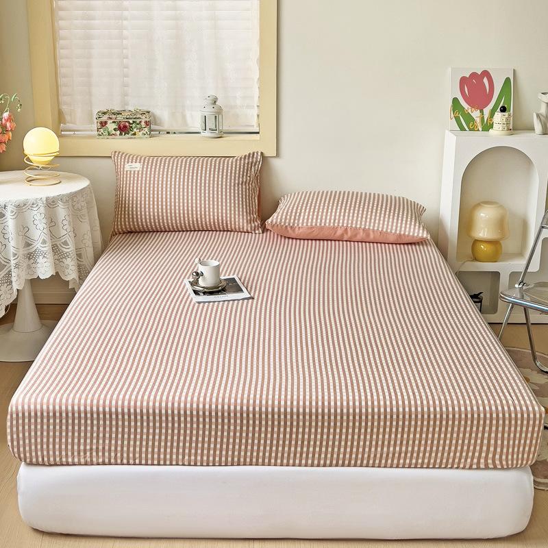 Simple abraded striped mattress single piece washed cotton non-slip fixed mattress cover bed cover Simmons mattress dust protection