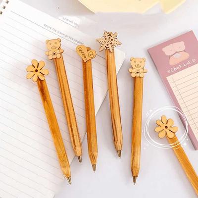 Penna a sfera con 1 penna a sfera a forma di fiocco di neve e rami, in legno, per cancelleria, scuola, ufficio, penne, regalo di Natale