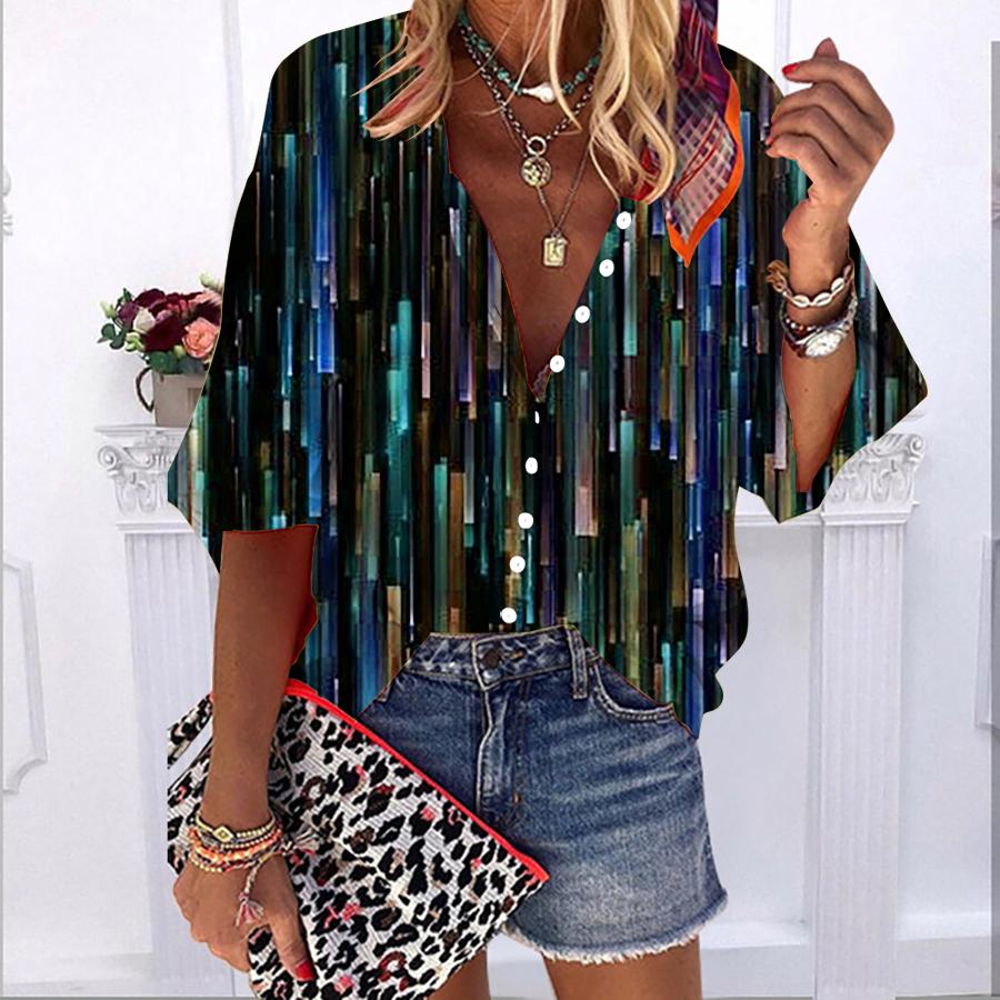 

2023 Лето Осень Новая мода Женские топы Градуированная прямоугольная рубашка с рукавом с полурукавом больших размеров и пузырьковыми рукавами