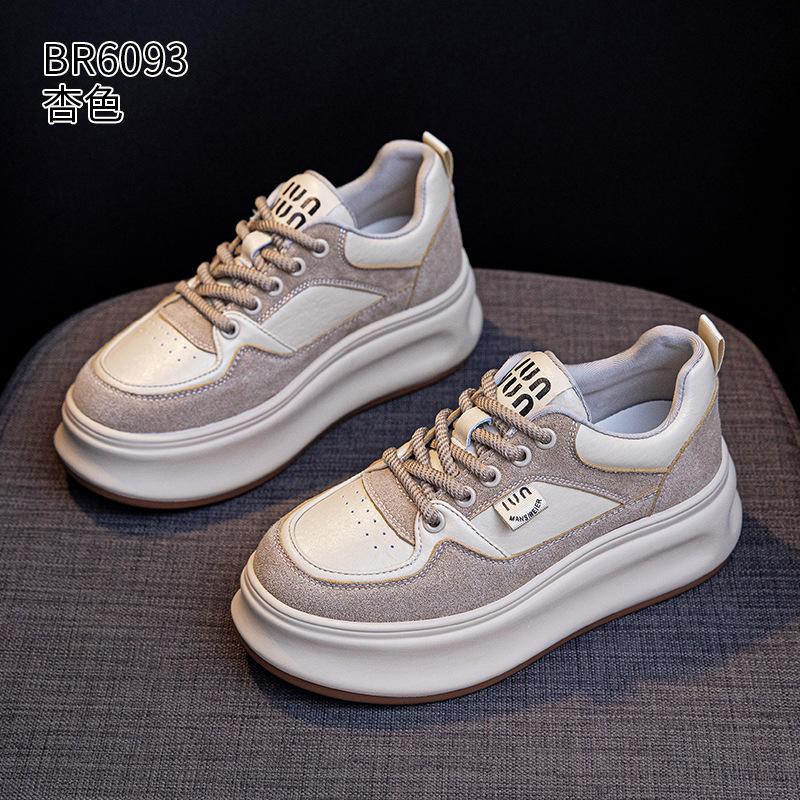 Thick baseplate shoes spring and autumn new leather heightening small student breathable casual shoes tide