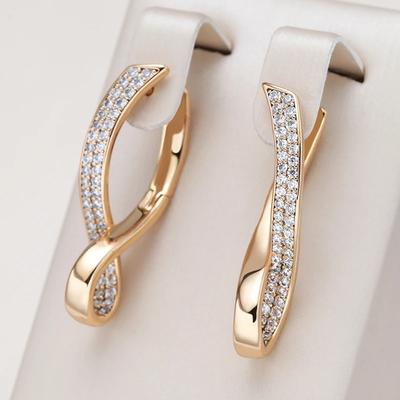 Women's Concise Elegant Synthetic Zirconia Hoop Earrings Retro Exquiaite Golden Plated Banquet Wedding Jewelry Accessories Craft