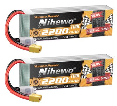 4S LiPo 14.8V 2200mAh RC Soft Case 100C with XT60 Plug for FPV Drone RC Quadcopter Helicopter Airplane Car Truck Boat RC Models (2-Pack)
