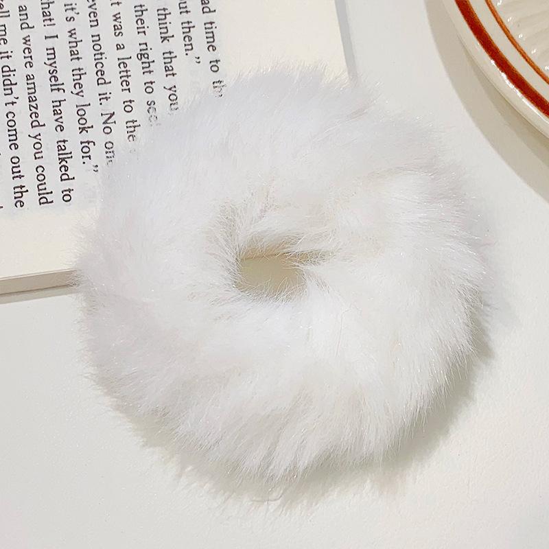 2pcs New Colorful Fluffy Hair Band for Women Girls Ponytail Holder Hair Tie Plush Scrunchie Rubber Band Fashion Hair Accessories
