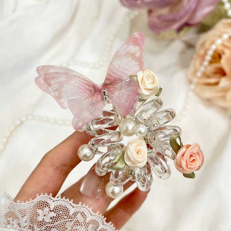 Super Fairy Rose Butterfly Telephone Line Hair Band Female Hair Tie Forest Ponytail Bubble Braid Hair Band Headdress Headband