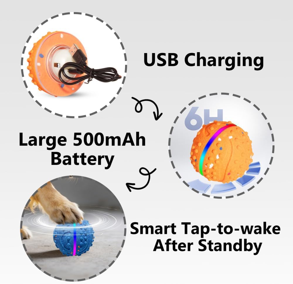 Interactive Dog Ball 500mAh USB Auto Rolling Puppy Chew Toy Smart Sensor Vibrant LED Illumination