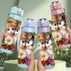 1PC Two Kittens Colorful Floral Print 750ml Color Plastic Sports Water Bottle Leakproof Flip Straw Lid Suitable for Sports Office Home Use