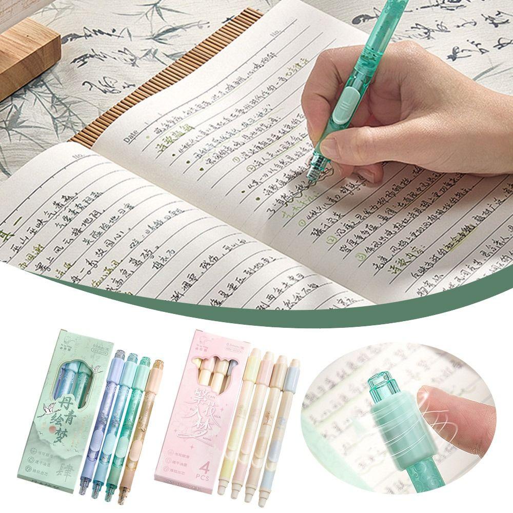 4PCS/Set Quick Drying Gel Pen 0.5mm Ballpoint Pen Cartoon Black Pen  Writing Tool