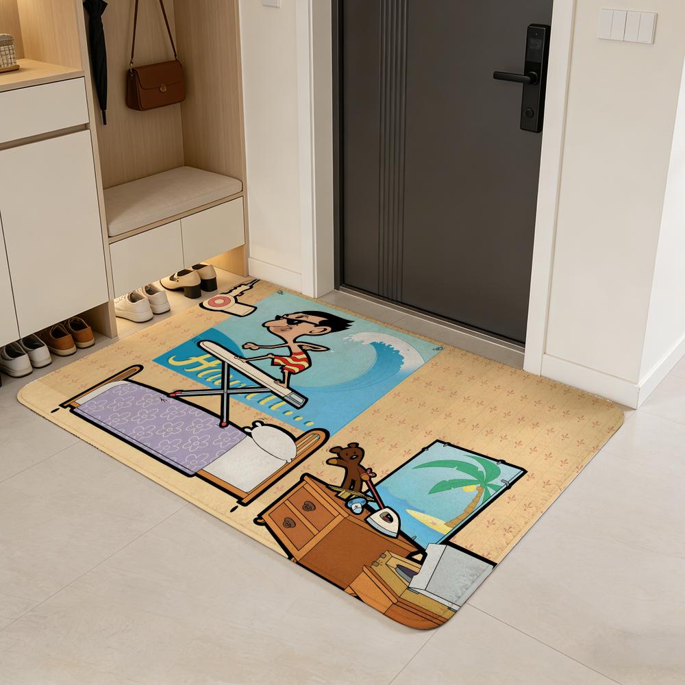 Character M-Mr. Bean Floor Mat Flannel Door Mat Non-Slip Absorbent Washable Indoor Home Rug
