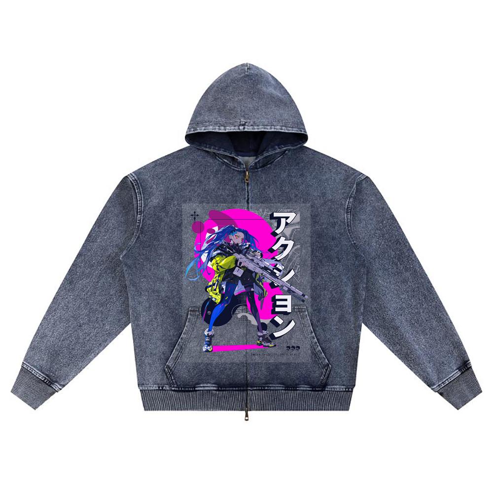 

DTG print Knitted Denim Zip-Up Hoodie DIGITAL ACTION Brother Print Zipper Hoodies XL