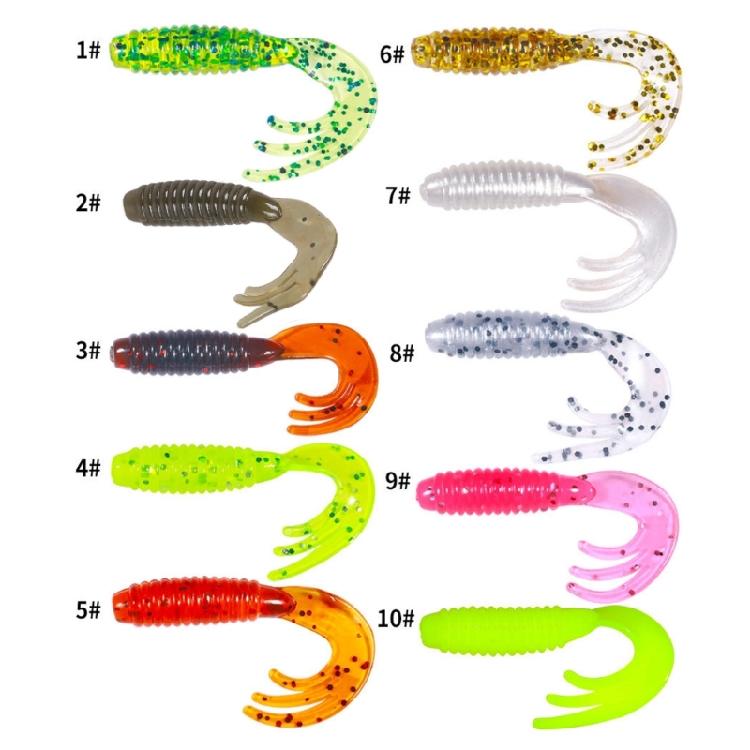 10pcs Fishing Lures 5.5cm 2.1g Swimbait Curl Tail Worms Grub Lures Soft Baits Baits Fishing Accessories