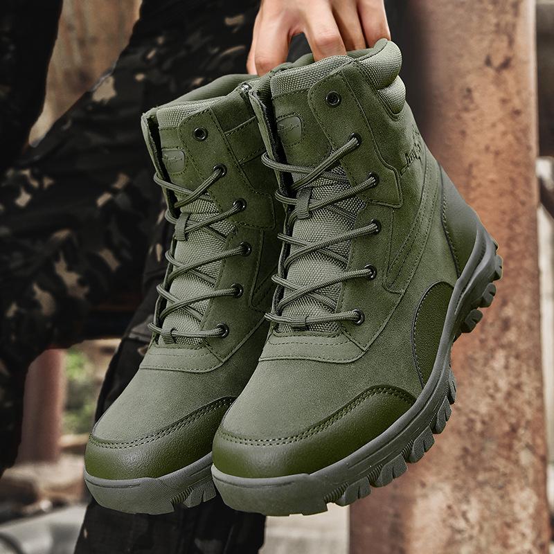 Men's Plus Size Waterproof Combat & Hiking Boots - Wear-Resistant Outdoor High-Tops, Military Desert Off-Road Boots