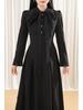 Hepburn Style Black Waist-Defining Gothic Long Dress with Peter Pan Collar