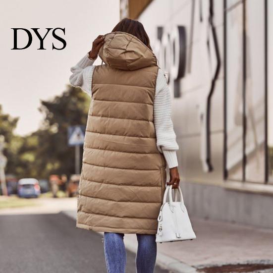 Winter Waistcoat Women Vest Coat Hooded Solid Color Zipper Closure Drawstring Padded Sleeveless Thick Mid Length Windproof Warm Lady Long