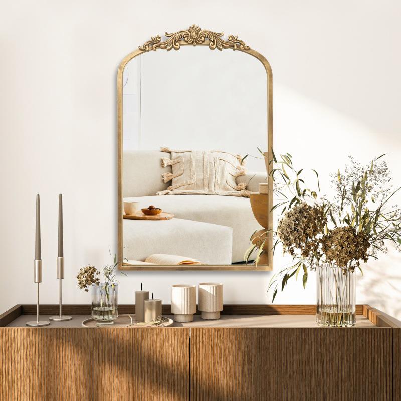 **European Light Luxury Carved Arched Bathroom Vanity Mirror**