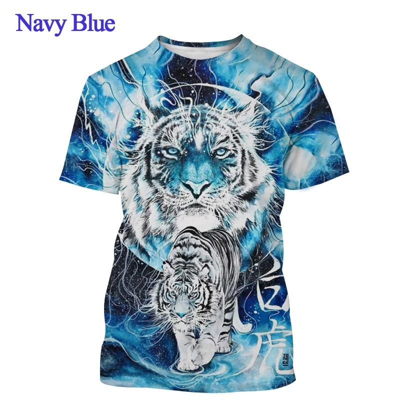 Summer Round Neck Tiger Pattern 3D Print Top Fashionable Casual Short Sleeved Men's T-shirts