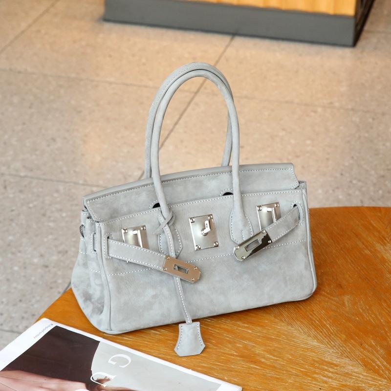 30Cm horizontal low version velvet platinum bag, first layer matte cowhide underarm bag (H01BK)