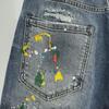 Men's Trendy American Style Graffiti Slim Fit Ripped Denim Shorts