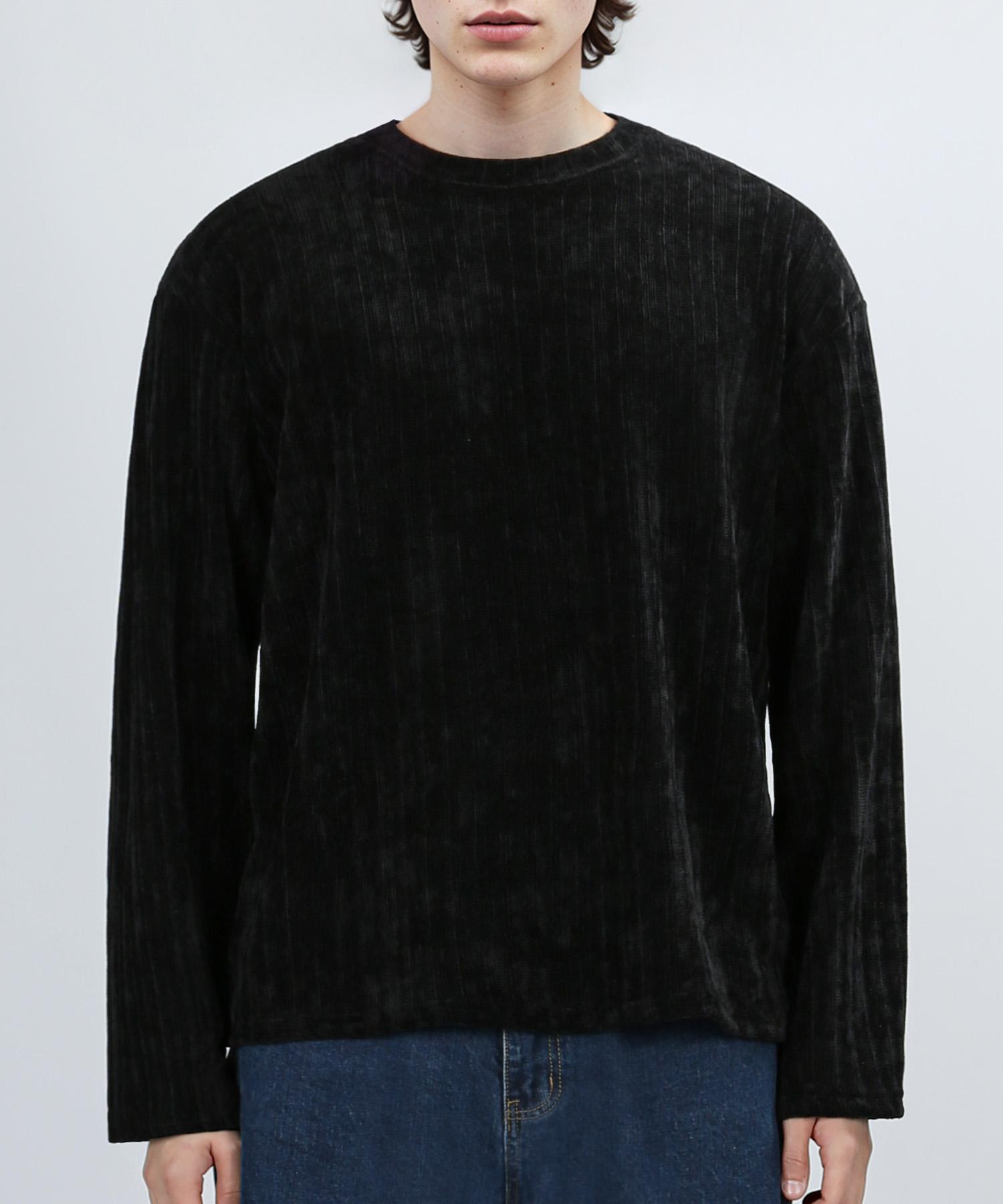Berry Vein Crop Velour Knit (Black) Free