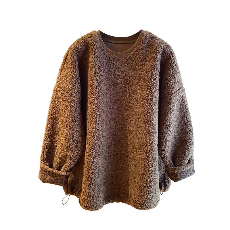 Women's Fluffy Fleece-Lined Lambswool Crew Neck Sweatshirt: Thick, Cozy, and Loose-Fit Pullover (2024).