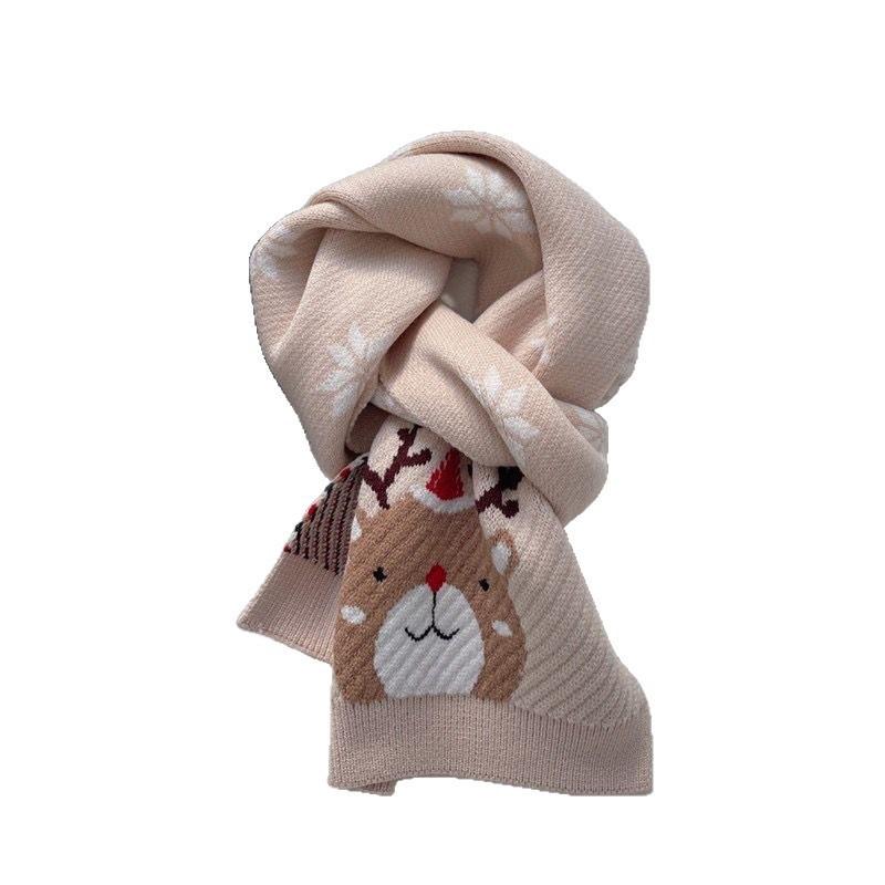 New Christmas Red Scarf for Women Autumn and Winter Knitted Warm Elk Scarf for Men Korean New Year Cute and Versatile