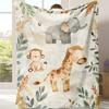 1 st Gezellige Dierentuin Flanellen Deken - Zacht & Warm Giraffe, Olifant, Aap Ontwerp met Waterverf Illustraties | Lichtgewicht