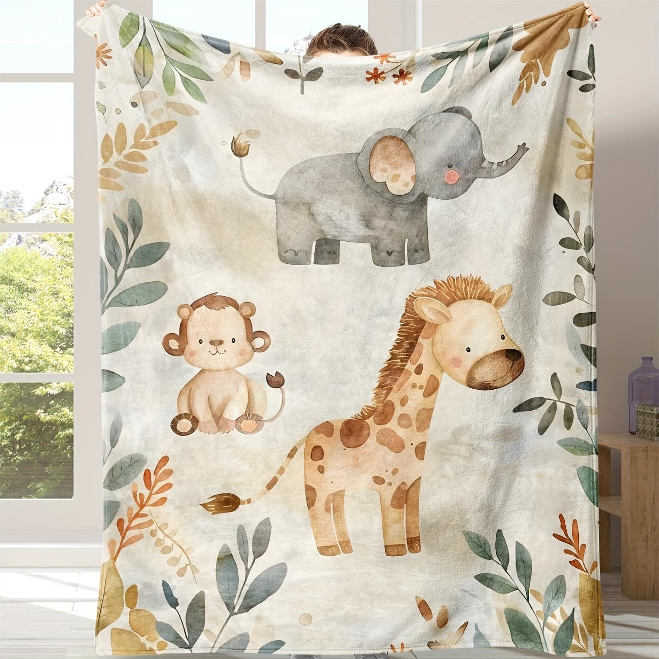 Shunika Chen Unisex 1Pc Cozy Animal Zoo Flannel Blanket - Soft & Warm Giraffe, Elephant, Monkey Design With Watercolor Illustrations | Lightweight
